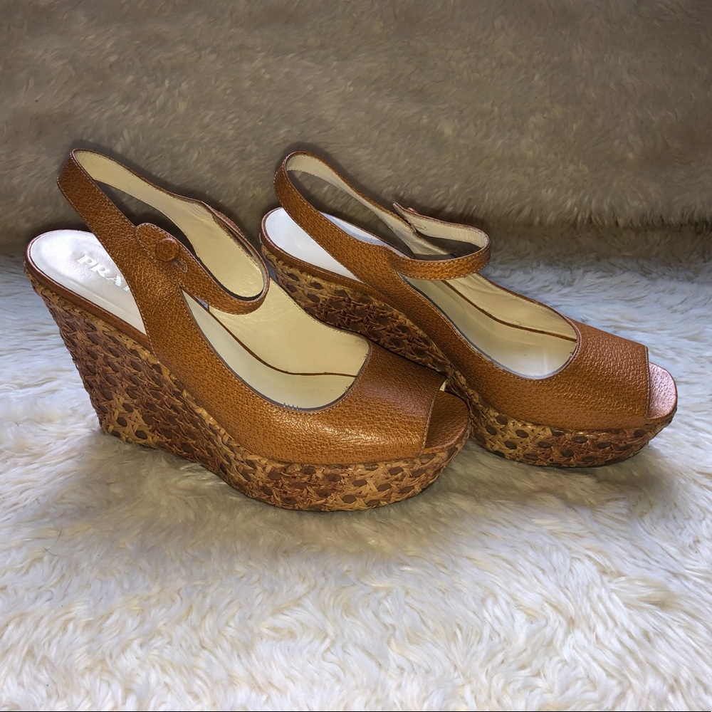 Tan Platform Prada Wedges